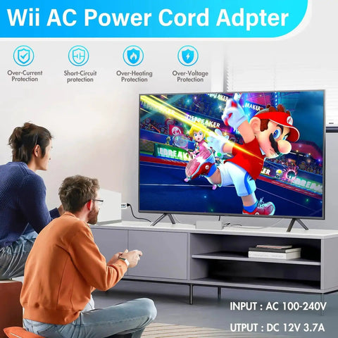 People playing Nintendo Wii connected via 4 In 1 Wii Cable Set Bundle For Nintendo Wii With HDMI Converter, Power Adapter, Wired Sensor Bar, AV Cable