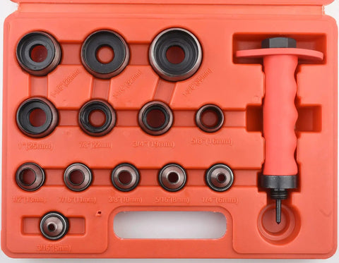 Pro Grade Leather Punch Set With 13 Hollow Punch Heads For Clean Holes And Gaskets Includes Pinpoint Punch Shaft and durable ABS case.