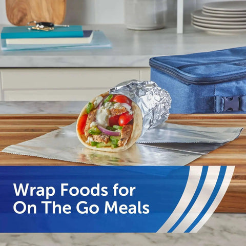 No Fuss Pre Cut Pop Up Aluminum Foil Sheets 14 By 10.25 Inches Each Pack Of 5 50 Sheets for easy sandwich wrapping on countertop