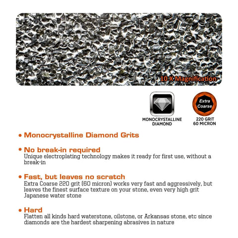 Close-up of Extra Coarse 220 Grit Diamond Lapping Plate surface under 10x magnification, showing diamond grit texture