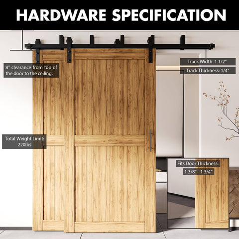 Rustic Black Double Track U Shape Bypass Sliding Barn Door Hardware Kit For Two Doors With 4ft Flat Track And Classic Roller System