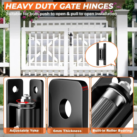 Heavy Duty 7 Inch Gate Hinges Built To Last 2 Pack High Strength Steel Wall Mount Hinge for Metal Fence and Wood Gates 1100 lb Load Capacity