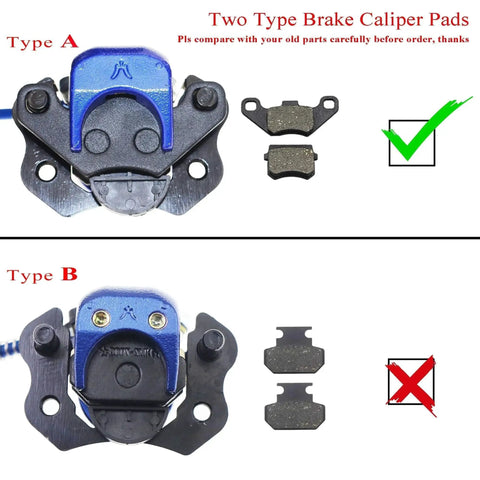 Front view of PRO BAT hydraulic brake caliper kit in blue with two pad types A and B and extra pads