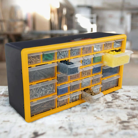 30 Drawer Plastic Small Parts Organizer Yellow Desktop Or Wall Storage For Hardware, Crafts, Garage Or Classroom Keep It Neat With Stackable Drawers And Clear Compartments