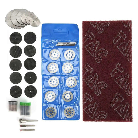 88 Piece Electric Sander Accessory Kit with circular saw blades, sandpaper, grinding discs, 8 hole saw blades, resin sheets