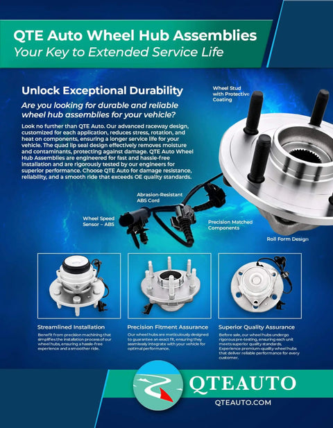 Front hub bearing assembly pair for Chevrolet Monte Carlo 2000-2007 and Impala 2000-2016, sealed replacement unit compatible with 4-wheel ABS, pack of 2, featuring abrasion-resistant ABS cords and precision matched components.