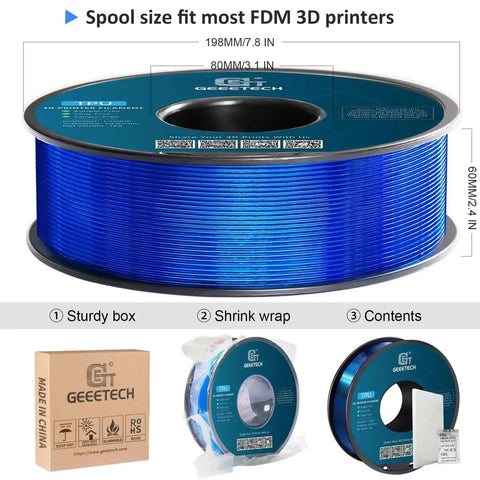 Flexible TPU Filament 1.75mm 95A High Elasticity 3D Printer Filament 1Kg Spool For Daily Wear And Tough Prints Fits Most FDM Printers Clear Blue Dope