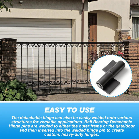 Four Pack Heavy Duty Weld On Gate Hinges Set Of 4 Barrel Style Steel Hinges With Detachable Pins in front of garage gate