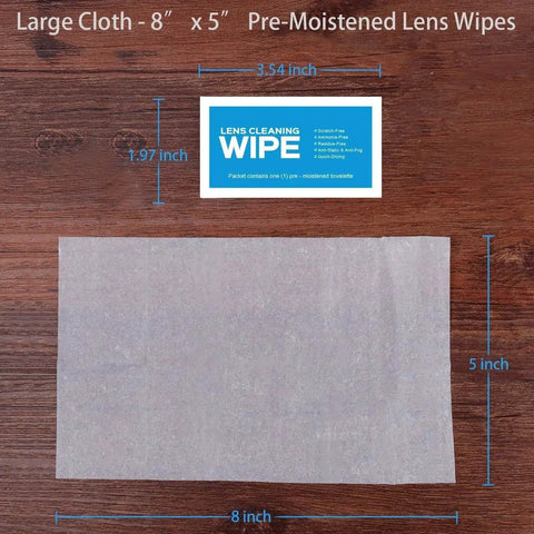 Pre Moistened Streak Free Monitor Wipes For Screens Glasses Lenses And Devices 8x5 inch wipe on wooden surface