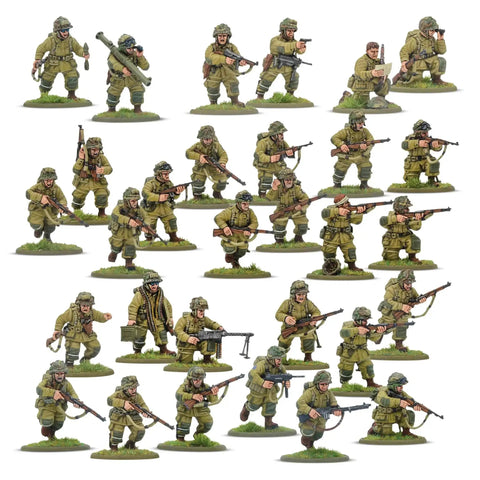 US Airborne D Day Platoon 28mm Miniatures For Bolt Action War Gaming Kit With 30 Plastic Infantry In M42 Jump Uniforms Highly Detailed
