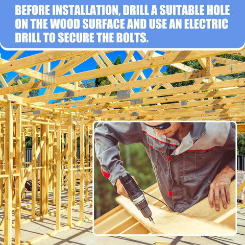 Construction worker using electric drill on wood structure, Heavy Duty Wood Lag Screws Kit With 100 Hex Head Lag Screws And Washers For Wood