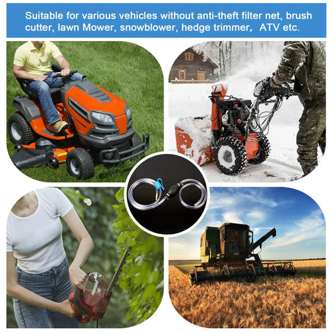 Fast Start Siphon Pump For Gasoline Diesel Transfer, Manual Hand Pump With 2 Durable PVC Hoses, Brass Fittings, Quick 5 Second Start, 10mm ID 15mm OD, Up To 3.5 GPM used with lawn mower and other machinery.