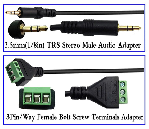 3.5mm Audio Male to 2 Pin Bolt Screw Terminal Female Cable Extender, 30cm Long, 12 Inch, Stereo Headphone Adapter for DIY Audio Projects, Black, 2 Pack