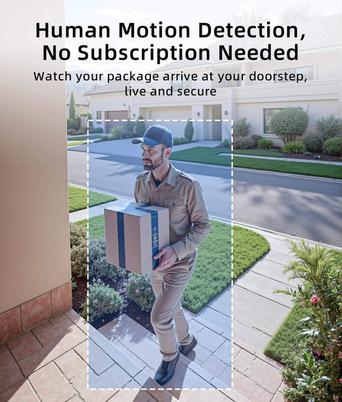 3MP Wireless Video Doorbell With 2K HD Footage No Monthly Fees Battery Powered No Subscription Real Time Motion Alerts Package Detection And Human Detection Works With Alexa And Google Assistant 2 4Ghz WiFi Only showing delivery person at door