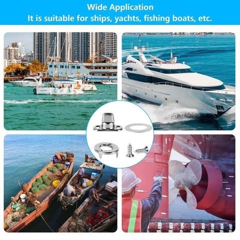 Marine Grade Nickel Plated Twist Lock And Turn Button Eyelets And Studs Kit for Boats RVs Caravans displayed with various marine applications.