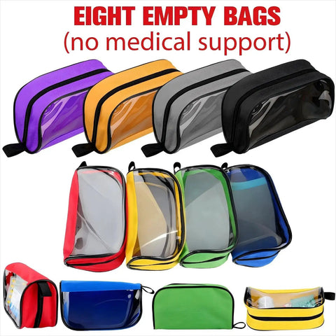 Eight Color First Aid Bags Set for Home Outdoor and Travel Use, Portable Zippered Medical Pouches With Transparent Window, 8 Pieces