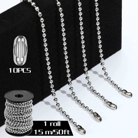 Stainless Steel Ball Bead Chain 50 Ft Spool Kit With 4.5 Mm Beads And 10 Connectors Size 10 Gauge for DIY crafts and jewelry