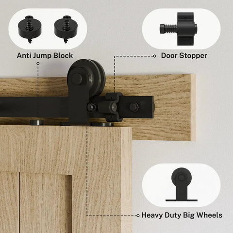 Heavy Duty Top Mount Sliding Barn Door Hardware Kit 6 Ft Track For Single Door Use with quiet roller hangers, close-up view