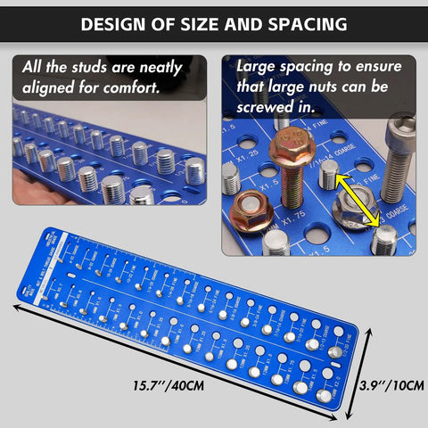 Image showing a blue Thread Size Checker For Nuts And Bolts Nut And Bolt Thread Gauge For Measuring Threads with clear size indicators.