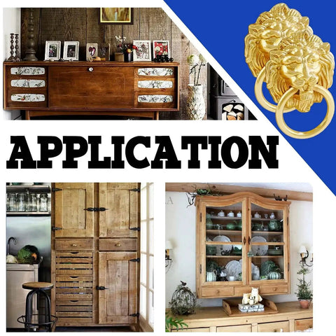 Lion Head Cabinet Pull Handle Set 12 Pack With Ring Pulls For Drawers Cabinets Wardrobes And Dressers In Gold Finish application