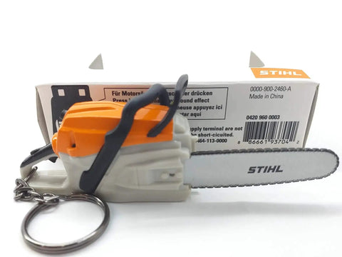 Battery Operated Chainsaw Keyring With Realistic Sound Effects, Orange Mini Tool Charm for keys and backpacks