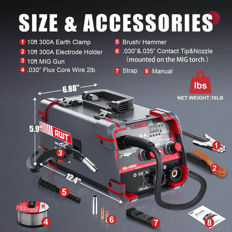 140 Amp MIG Welder Workhorse With Flux Core Gasless MIG MMA Stick Lift TIG 3 In 1 Portable 110V Inverter with accessories