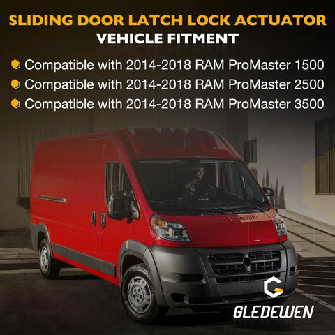 Red RAM ProMaster cargo van compatible with Rear Cargo Door Latch Lock Actuator With Cable for 2014 to 2018 models
