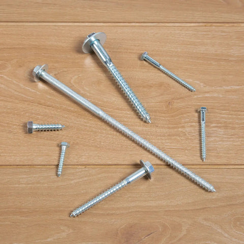 Heavy Duty One Quarter Inch By Three Inch Lag Bolts Set With 100 Pieces Lag Screws And 100 Pieces USS Flat Washers Zinc Plated Carbon Steel Outdoor Wood Fasteners With Deep Sharp Threads And Hex Heads For Decks Fences And Woodworking Projects