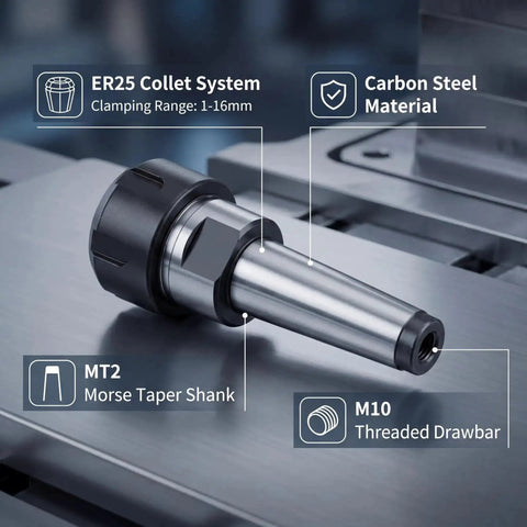 MT2 To M10 Taper Collet Chuck Holder Face Milling Arbor Adapter For CNC Machining, Carbon Steel Construction, Easy Accessory Change