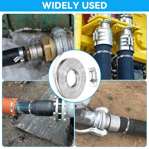 DIY 33Ft 304 Stainless Steel Hose Clamp Kit With Adjustable Worm Gear Clamps And Holes used on various pipe connections
