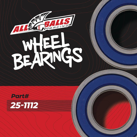 Wheel Bearing Seal Kit For Honda Pro Grade High Speed Bearings With Triple Lip Seals ABEC 3 Precision Chevron SRI 2 Grease That Keeps Rust At Bay And Dirt Out Includes Two Ball Bearings And Two Seals image showing two ball bearings and packaging with part number 25-1112.