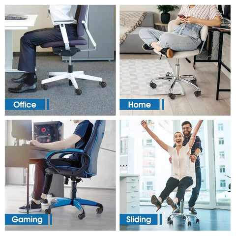 Heavy Duty 2 Inch Office Chair Wheels Set Of 5 Quiet Rubber Rotating Caster Wheels used in office, home, gaming, and sliding scenarios.