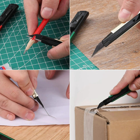 Retractable Utility Knife With 10 Extra 9mm Blades And Aluminum Cutter Pack 5 used on paper, cardboard, and craft materials.