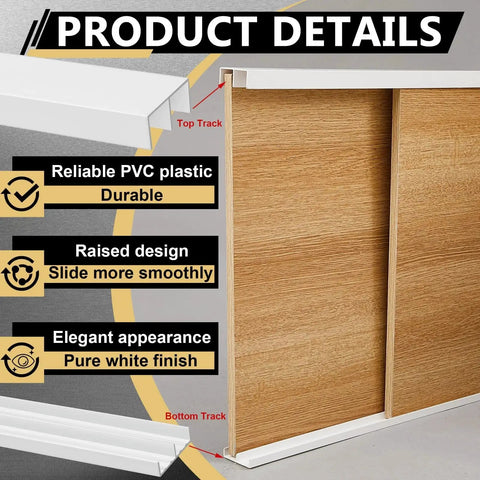 Plastic Sliding Door Track Set For Three Quarters Inch Thick Panels Including Top And Bottom Tracks For Cabinet And Window Applications White Four Feet Long Set Of Two Ideal For Replacing Damaged Slides In Cabinets Or Wardrobes