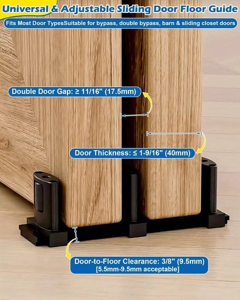 Three-Roller Adjustable Sliding Closet Door Floor Guide Upgrade Kit Bottom Mount For Bypass Double Bypass And Barn Doors