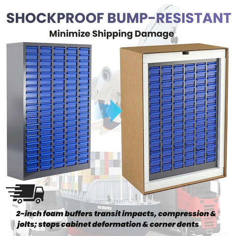 Heavy Duty 100 Drawer Nut And Bolt Organizer With Labels And Adjustable Dividers ABS Drawers And Alloy Steel Frame For Workshop Garage Freestanding Parts Cabinet With 920 Pound Load Capacity in shockproof packaging