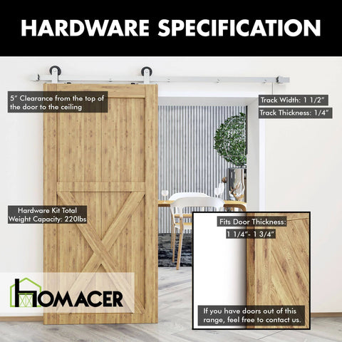 Brushed Nickel Sliding Barn Door Hardware Kit For One Door 5Ft Flat Track With T Shaped Rollers Heavy Duty Build For Indoor And Outdoor Use