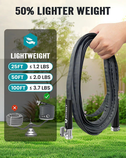 Garden hose 50 ft ultra-light, kink-free, high-pressure, all-weather, black hose with spray nozzle