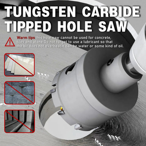 Heavy Duty Tungsten Carbide Tipped Hole Saw Set Five Eighths Inch Two Pack METOTY Brand in use on metal surface