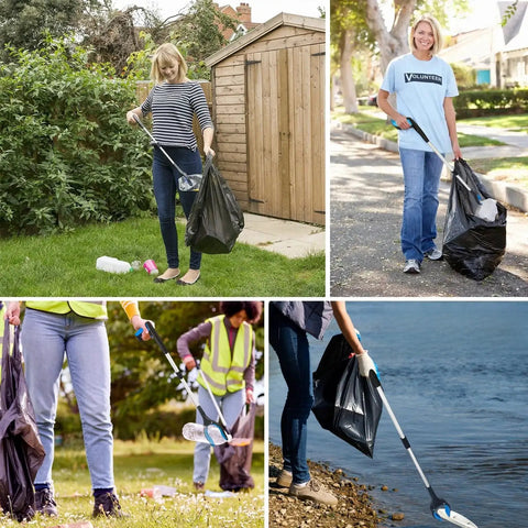 People using 32 Inch Foldable Reacher Tool With 360 Degree Rotating Anti Slip Jaw And Magnet For Easy Trash Pickup