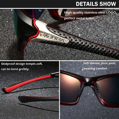 Polarized Sports Sunglasses For Men With UV400 Protection Ultralight And Durable For Cycling Driving Fishing And Outdoor Adventures Crisp Vision Glare Busting All Day Comfort Great For Running Hiking And More, featuring red and black frame details