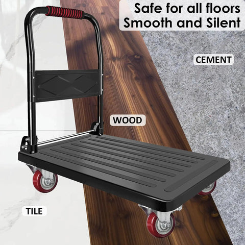 Platform cart with Heavy Duty 3 Inch Caster Wheels Set Of 4 With Brakes Locking Swivel Casters on various floor surfaces