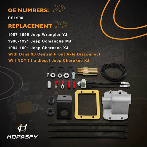 Front Axle Disconnect Kit For Jeep Dana 30 Fits Wrangler YJ 1987-1995, Cherokee XJ 1984-1991, Comanche MJ 1986-1991 components
