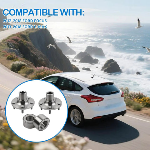 Two Pack Front Wheel Hub And Bearing Kit For Ford Focus 2012 2018 And Ford C Max 2013 2018 2.0L L4, car driving along coast