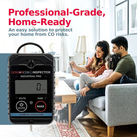Inspector 2 CO Monitor Kit With Pump And Probe Industrial Pro Kit displayed in a living room setting.