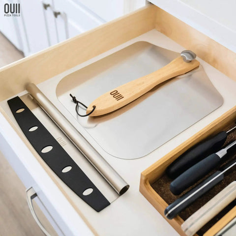 Heavy Duty Aluminum Pizza Peel 12 By 14 Inch With Foldable Wood Handle Extends To 25 Inches For Oven Baking Pizza Bread Pastry Dough Cake Spatula OUII