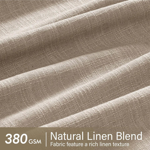 Close-up of 380 GSM natural linen blend fabric texture for Pinch Pleated Thick Linen Curtains For Living Room And Bedroom