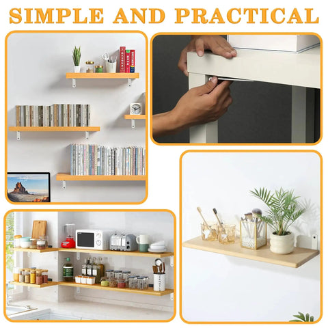 Simple and practical 12 Pack Floating Shelf Brackets White Heavy Duty L Shaped Corner Braces holding shelves with books and decor