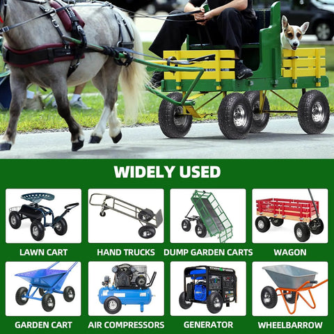 Two Pack 10 Inch Pneumatic Tire And Wheel Assembly 4.10/3.50-4 with 5/8 Inch Axle Bore used in various carts and equipment