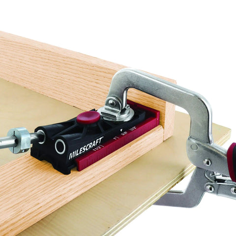 Pocket Hole Jig Kit System Dual Pocket Hole Setup For Quick Woodworking Projects with 2 inch face clamp in use on wood